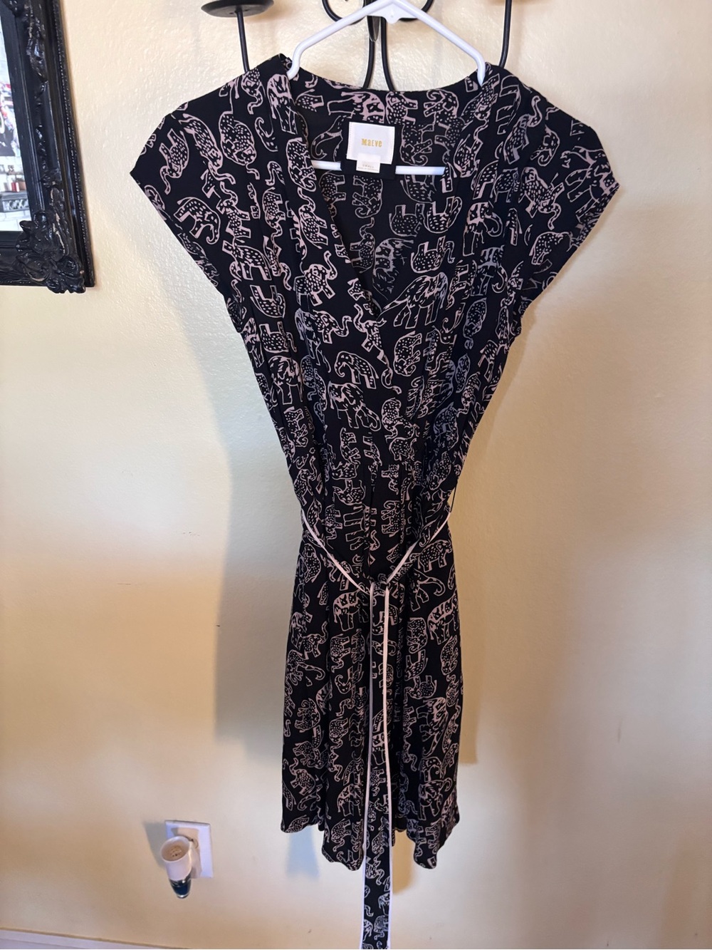 Maeve Black Dress with Light Pink Elephant Print